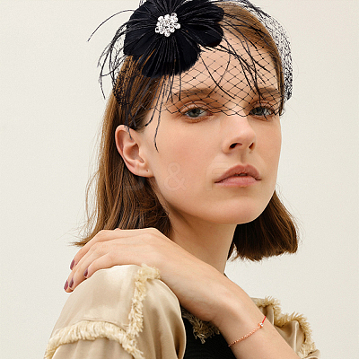 Bridal Wedding Mesh Feather Fascinator Hats Hair Chips OHAR-WH0011-47B-1