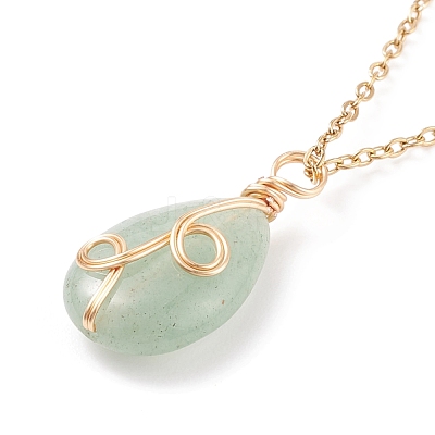 Natural Green Aventurine Teardrop Pendant Necklace NJEW-JN03900-02-1