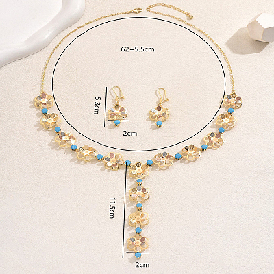 Elegant Flower Iron Cubic Zirconia Earrings & Necklaces Sets for Women's Vacation Parties CW0410-1