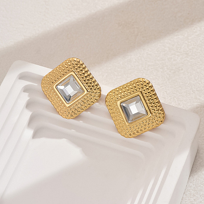 201 Stainless Steel Glass Stud Earrings XG9107-1-1