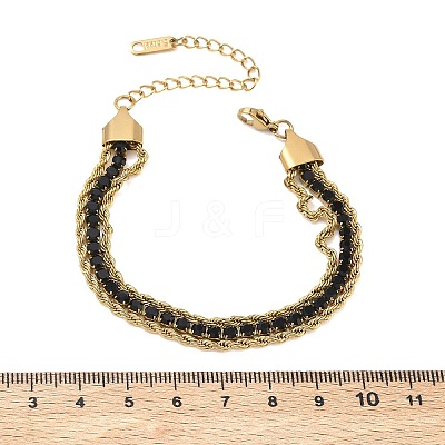 304 Stainless Steel & Rhinestone Rope Chain Double Layers Bracelets for Women BJEW-F540-09G-1
