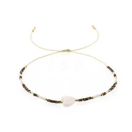 Vintage Glass Seed Bead & Natural Shell & Brass Beads Braided Bead Bracelets QU4025-3-1