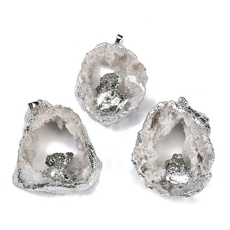 Natural Pyrite & Druzy Agate Hollow Geode Pendants G-G162-03P-01-1