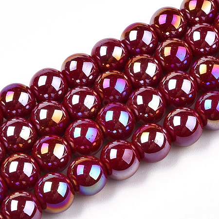 Electroplate Opaque Glass Beads Strands GLAA-T032-P8mm-AB05-1