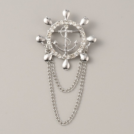 Naval Style Helm & Anchor Rhinestone Brooch for Men Women JEWB-WH0030-01P-1