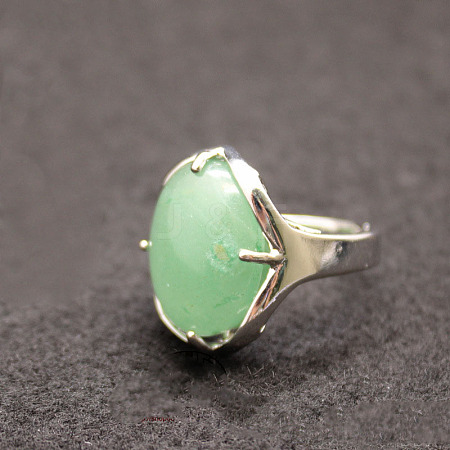 Oval Natural Green Aventurine Adjustable Ring FIND-PW0021-05D-1