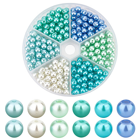 ARRICRAFT 300Pcs 6 Colors Baking Painted Pearlized Glass Pearl Round Beads HY-AR0001-07-1