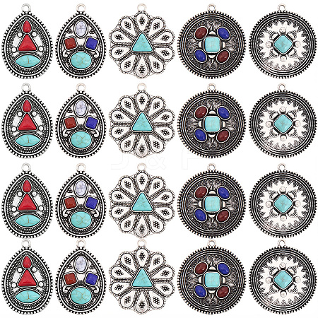 20Pcs 5 Styles Retro Alloy Pendants TIBEP-SC0003-58-1