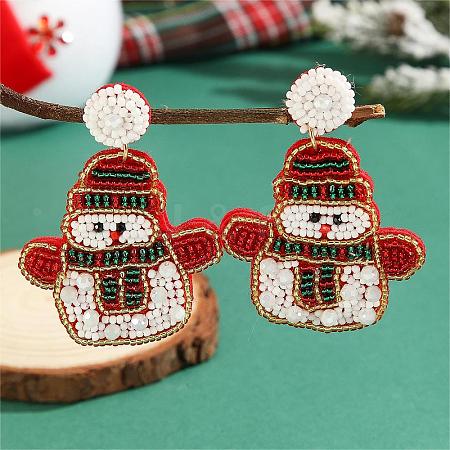 Christmas Style Beaded Earrings with Snowman Pattern and Glass Beads LN7721-2-1