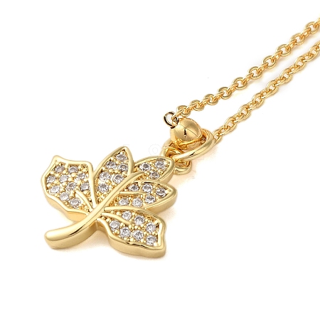 Brass Micro Pave Cubic Zirconia Leaf Pendant Necklaces for Women NJEW-S429-01G-02-1