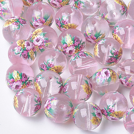 Printed & Spray Painted Transparent Glass Beads GLAA-S047-04B-04-1