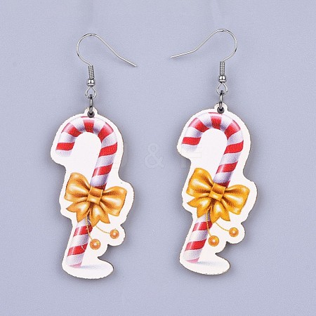 Christmas Printed Basswood Dangle Earring EJEW-JE03154-05-1