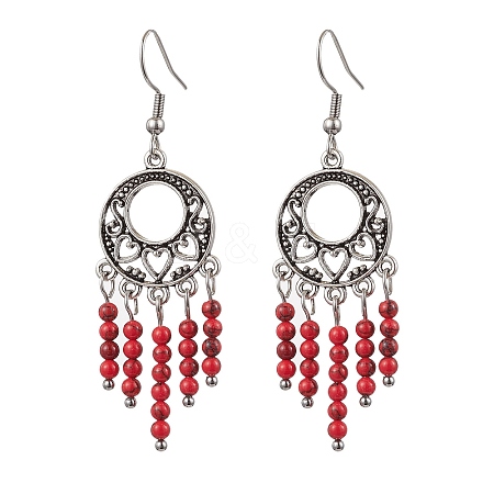 Synthetic Turquoise Beaded Chandelier Earrings EJEW-JE06190-1