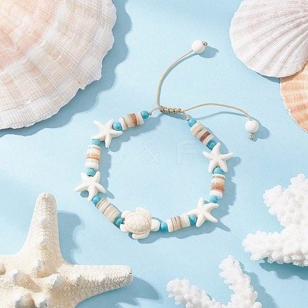 Synthetic Turquoise & Natural Freshwater Shell Beads Braided Bead Bracelets for Women BJEW-JB12024-01-1