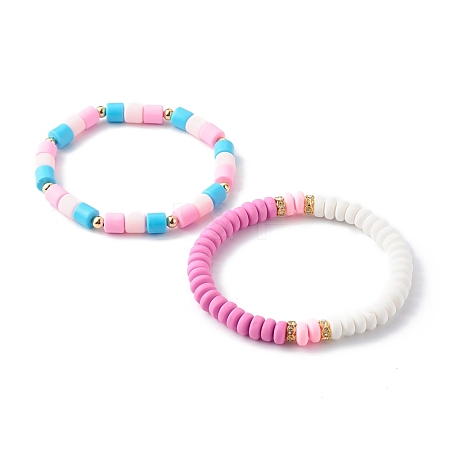 Handmade Polymer Clay Beads Stretch Bracelets Sets BJEW-JB06424-05-1