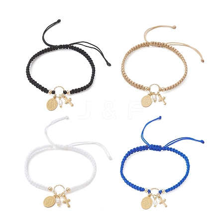 Oval with Virgin Mary & Cross 304 Stainless Steel & Natural Freshwater Pearl Charm Bracelets BJEW-JB12928-1