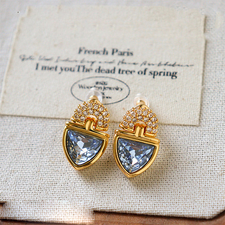 Brass Pave Cubic Zirconia Stud Earrings WG20E7A-03-1