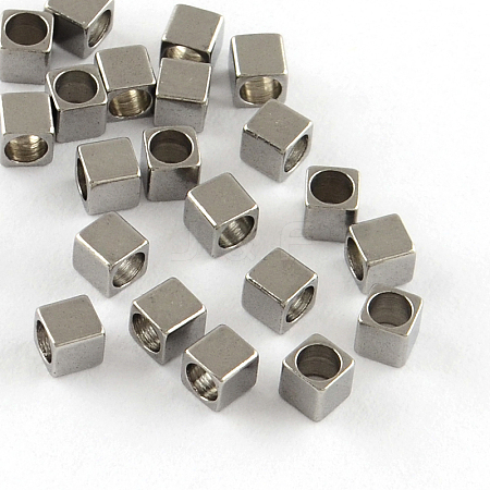 201 Stainless Steel Cube Spacer Beads STAS-S040-04-1