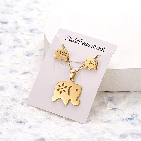 201 Stainless Steel Pendant Necklaces & Stud Earrings Sets FS-WG852B2-14-1