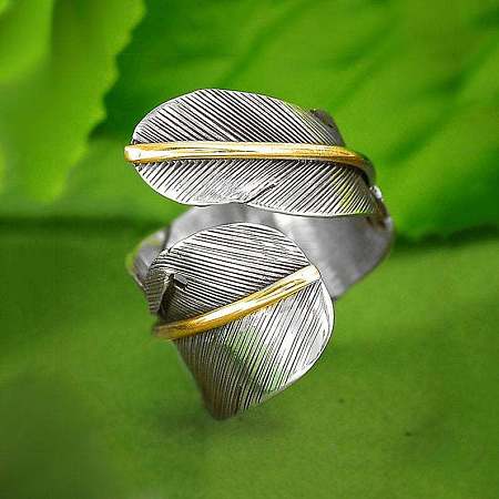Feather Zinc Alloy Cuff Rings FS-WGF6BB1-01-1