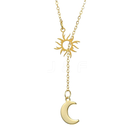 304 Stainless Steel Moon & Sun Lariat Necklace NJEW-JN04523-1