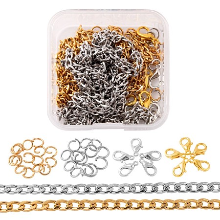 DIY 1.8m 2 Colors Vacuum Plated 304 Stainless Steel Twisted Chain Curb Chains Necklace Making Kits DIY-FS0001-25-1