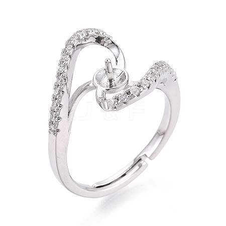 Brass Micro Pave Clear Cubic Zirconia Adjustable Ring Settings KK-T076-62P-1