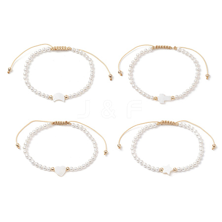 Shell Pearl Braided Bead Bracelets BJEW-JB11479-1