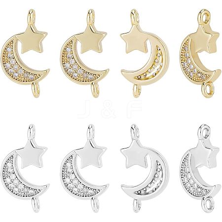 HOBBIESAY 12Pcs 2 Colors Brass Micro Pave Clear Cubic Zirconia Connector Charms FIND-HY0001-21-1