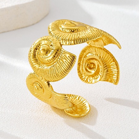 Conch 304 Stainless Steel Cuff Bangles for Women BJEW-A150-02G-1