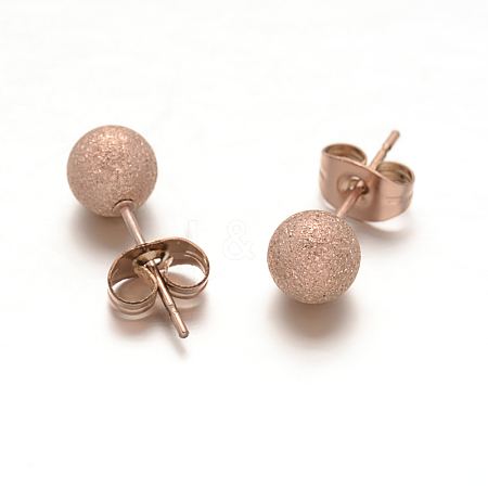 Textured 304 Stainless Steel Ball Stud Earrings EJEW-O052-16A-1