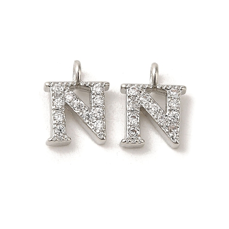 Initial Letter Brass Micro Pave Cubic Zirconia Pendants ZIRC-F008-N-1