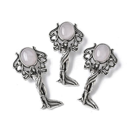 Angel Brass Natural Rose Quartz Pendants KK-D361-02AS-19-1