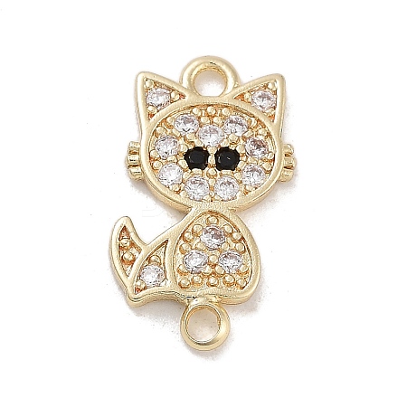 Brass Pave Clear & Black Cubic Zirconia Pet Kitten Connector Charms KK-Z061-01G-01-1