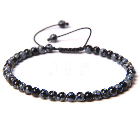 4mm Natural Snowflake Obsidian Beaded Braided Bracelets SY1950-21-1