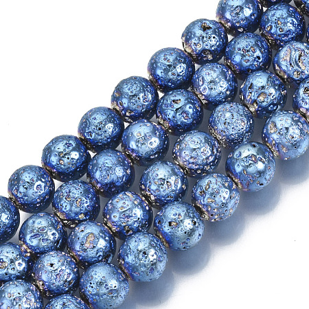 Electroplated Natural Lava Rock Beads Strands G-S352-30C-01-1