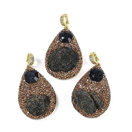 Raw Natural Tektite & Synthetic Blue Goldstone Big Pendants KK-P282-04G-1