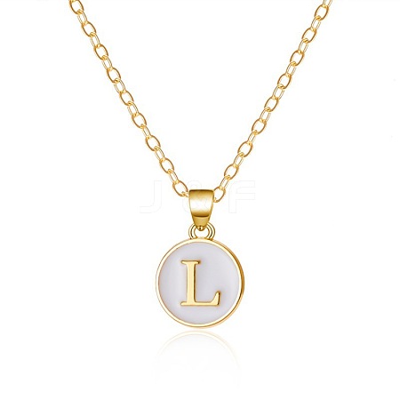 Alloy White Enamel Flat Round with Letter Pendant Necklaces FS-WG63565-12-1