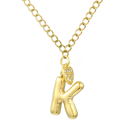 304 Stainless Steel Clear Cubic Zirconia Heart & Letter Pendant Curb Chain Necklaces for Women NJEW-FS00012-27K-1