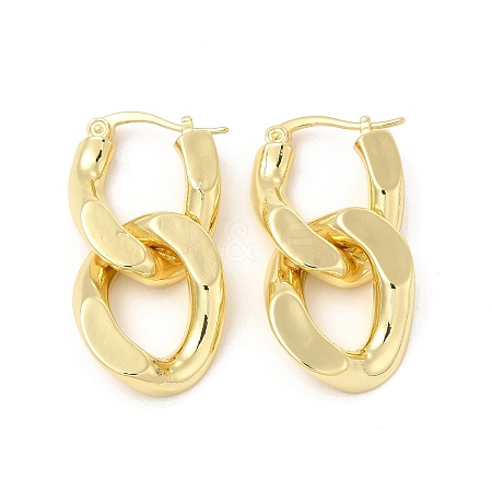 Brass Double Interlocking Oval Dangle Hoop Earrings for Women EJEW-E275-05G-1