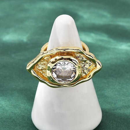 Brass Pave Cubic Zirconia Adjustable Open Cuff Rings for Women RJEW-R032-01G-1