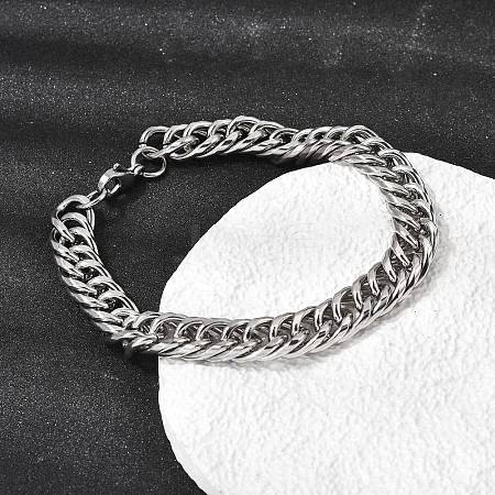 201 Stainless Steel Cuban Link Chains Bracelets for Women Men STAS-T077-21P-01-1