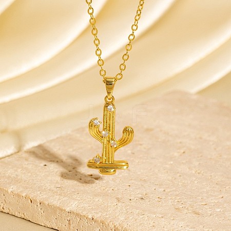 Cinco de Mayo Brass Pave Cubic Zirconia Cactus Pendant Necklaces for Women WG6DDE4-06-1