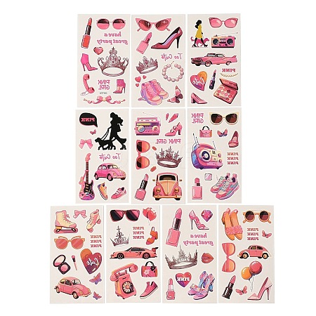 10 Sheet 10 Styles Party Theme Paper & PET Adhesive Waterproof Stickers Set DIY-F152-01-1