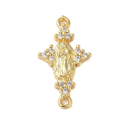 Rack Plating Brass Pave Clear Cubic Zirconia Virgin Mary Links Connector Charms KK-C067-08G-1