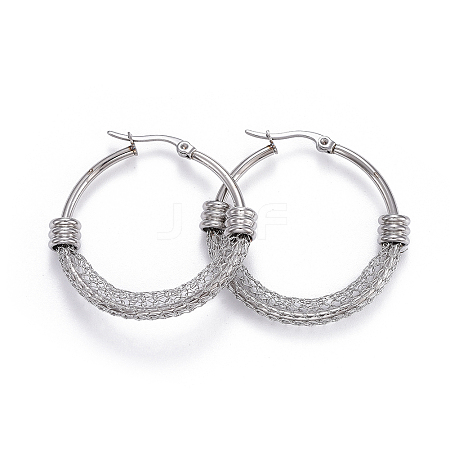 Non-Tarnish 304 Stainless Steel Hoop Earrings EJEW-L232-032B-P-1