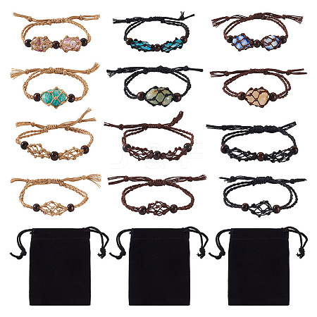 Fashewelry 6Pcs Adjustable Braided Waxed Polyester Cord Macrame Pouch Bracelet Making BJEW-FW0001-05-1