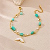 304 Stainless Steel & Plastic Pearl & Nuggets Natural Amazonite Double Layer Fish Tail Charm Anklets FS-WGF7C82-03-2