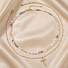 Colorful Natural Mixed Stone and Imitaiton Pearl Beaded Double Layered Necklaces with Stainless Steel Religion Cross Pendant MK2269-3