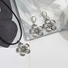 Flower Alloy with Imitation Leather Cord Pendant Necklace & Hoop Earring Sets FS-WGDD3CA-01-2